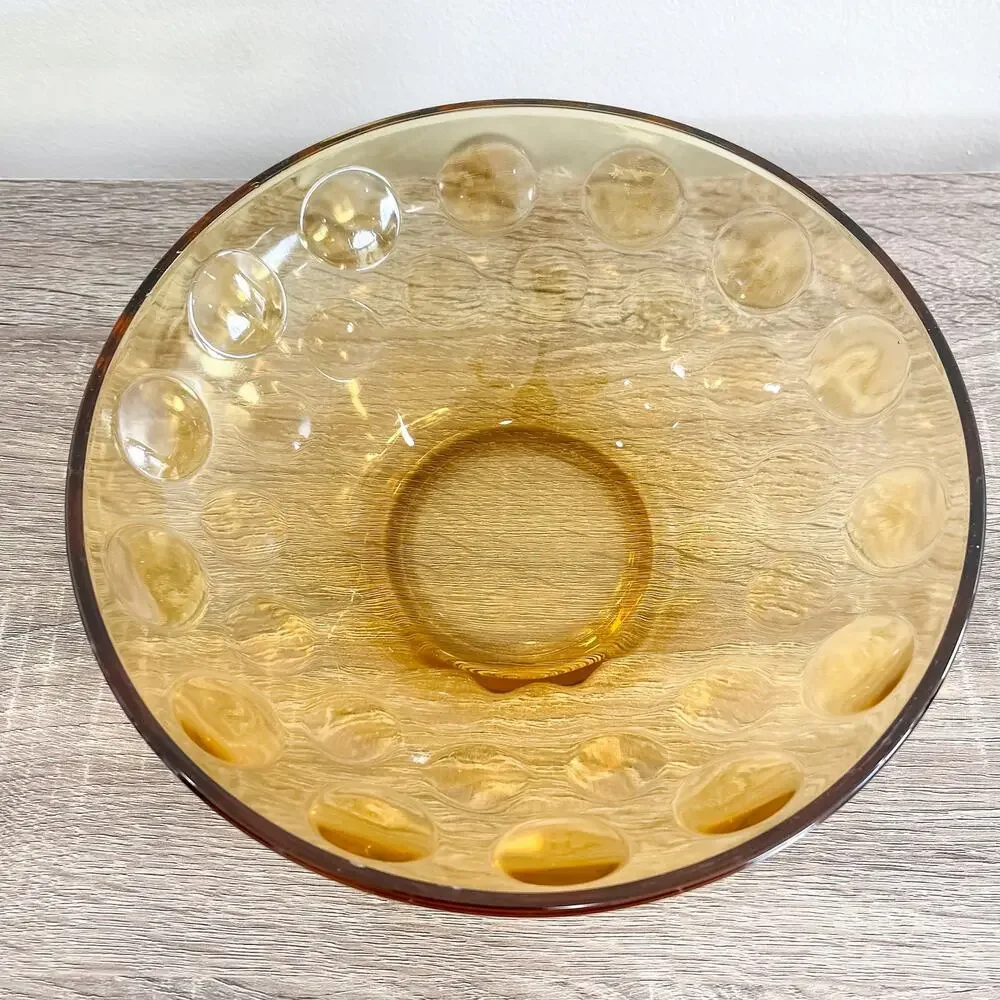 Vintage MCM Medium Sized Amber Thumbprint Glass Bowl